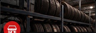 Tire shop inventory shelves